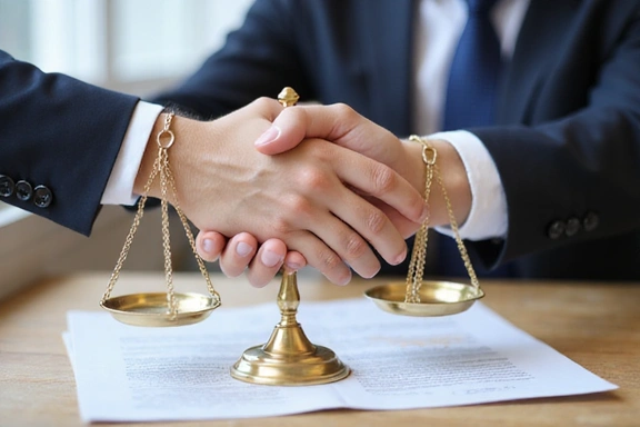 Symbolic image of fair dispute resolution with two hands holding a balance scale